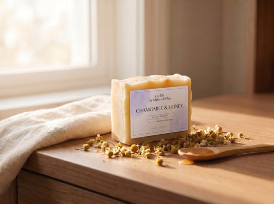 Chamomile & Honey, handmade tea soap by Outis Gifts (studio photo)