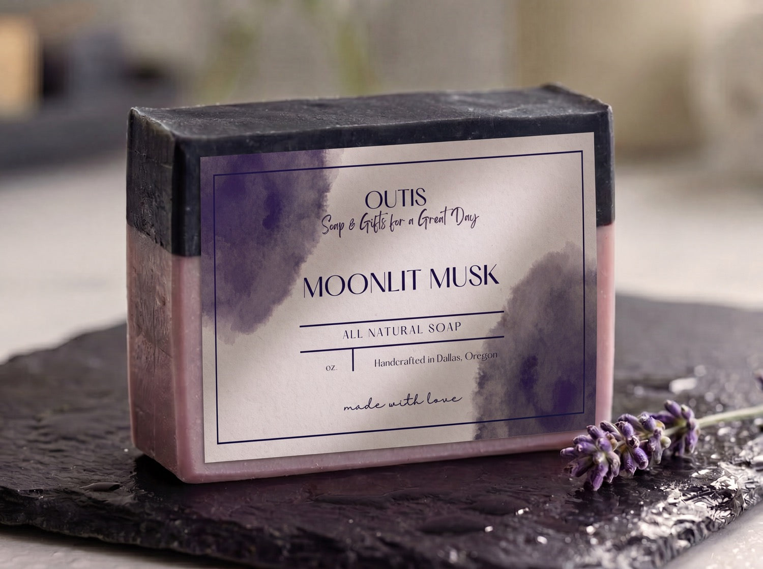 Moonlit Musk, handmade tea soap by Outis Gifts (studio photo)